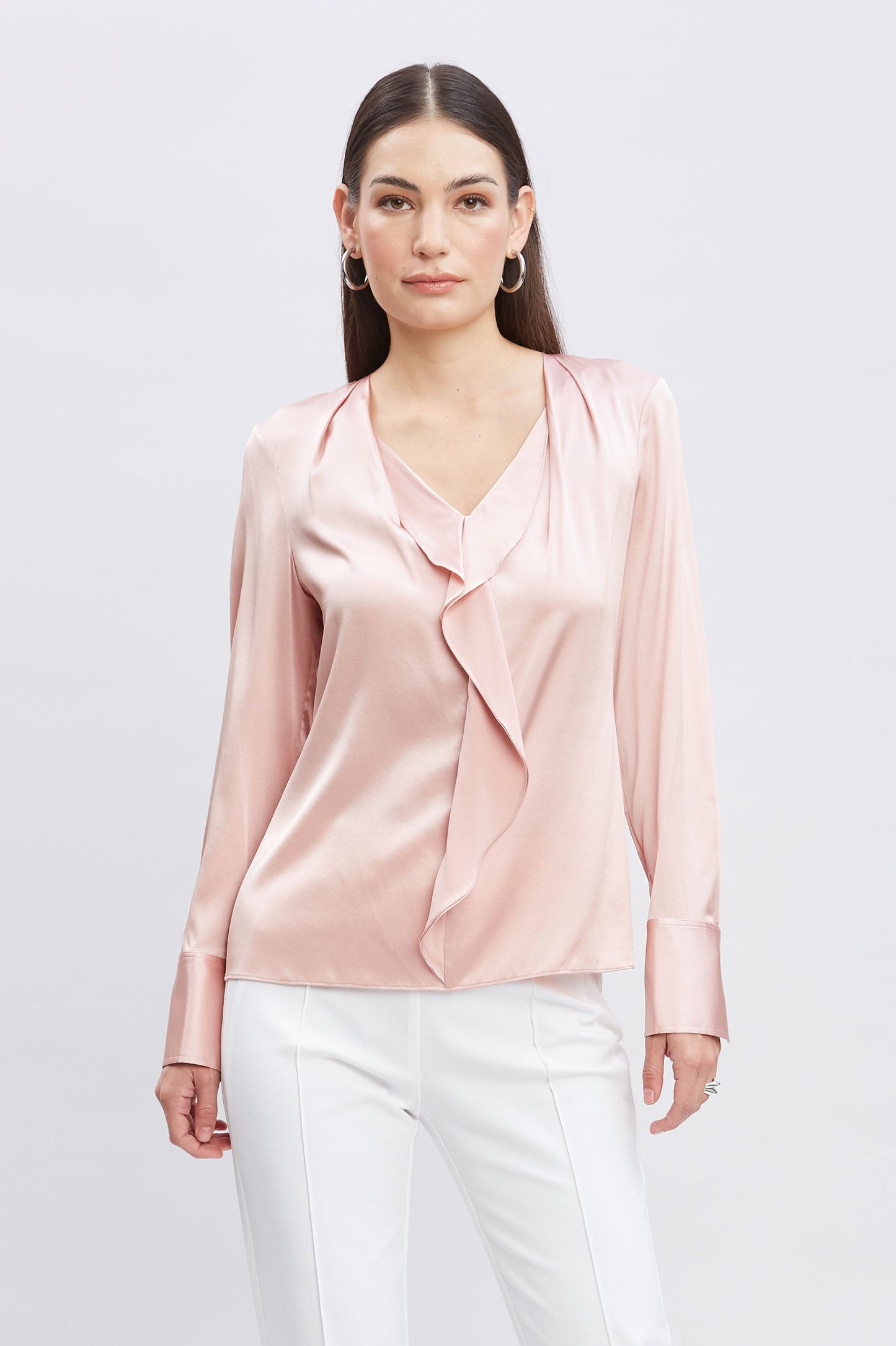 Silk Satin Ruffle Contour Shirt