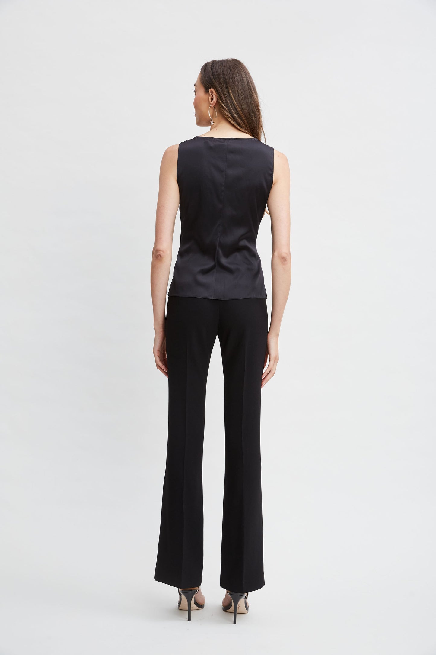 Silk Satin Sleeveless Ruffle Top