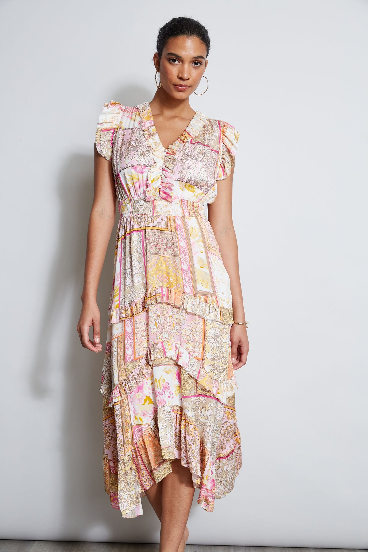Patchwork Print Midi Dress