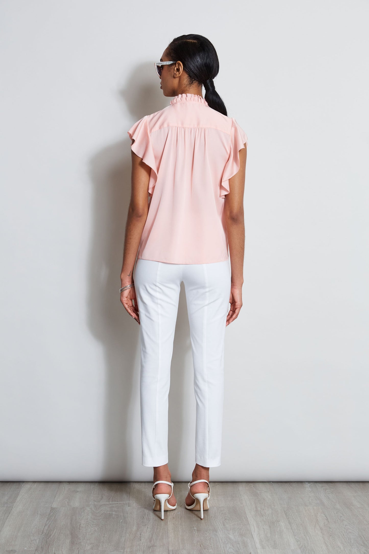 Silk Embroidered Flutter Sleeve Shirt