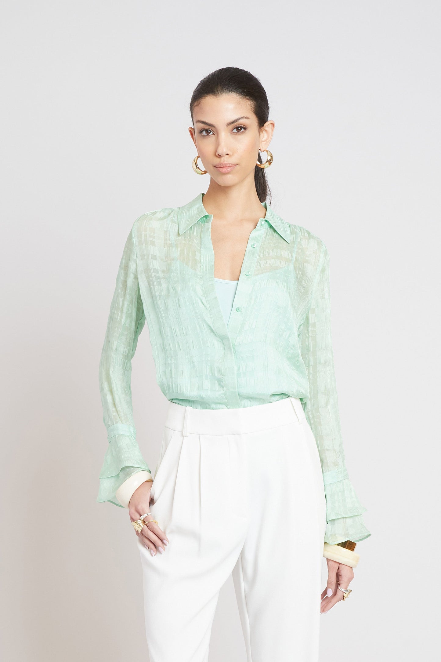 Silk Plaid Jacquard Shirt