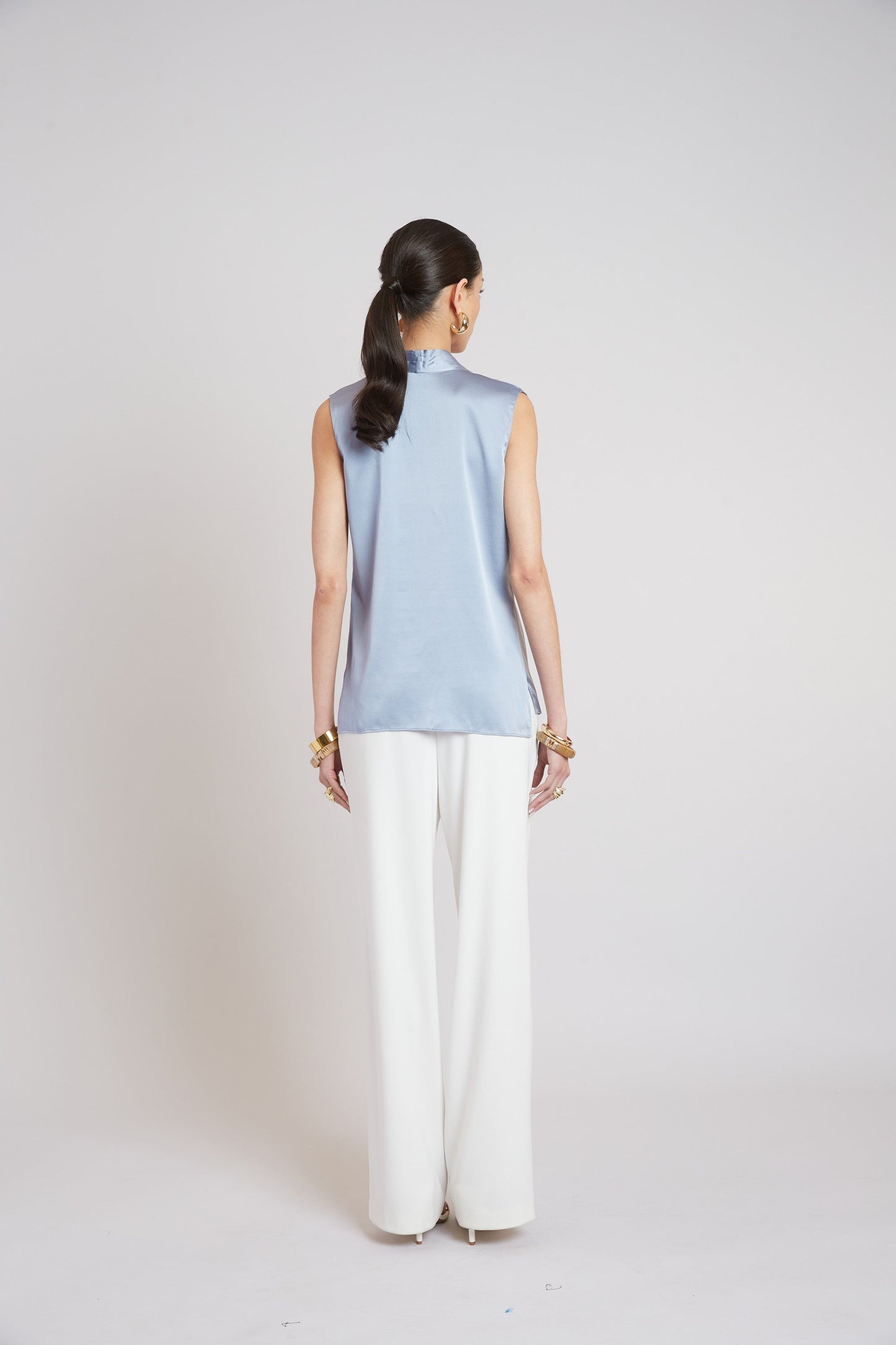Sleeveless Silk Button Down Shirt
