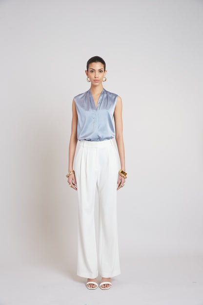 Sleeveless Silk Button Down Shirt
