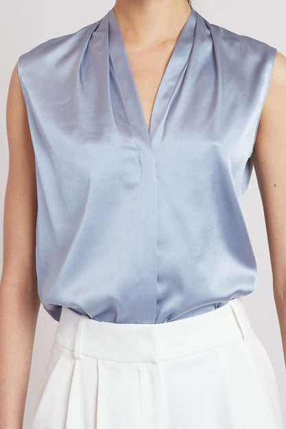 Sleeveless Silk Button Down Shirt