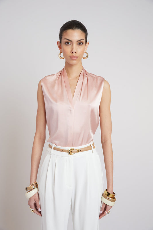 Sleeveless Silk Button Down Shirt