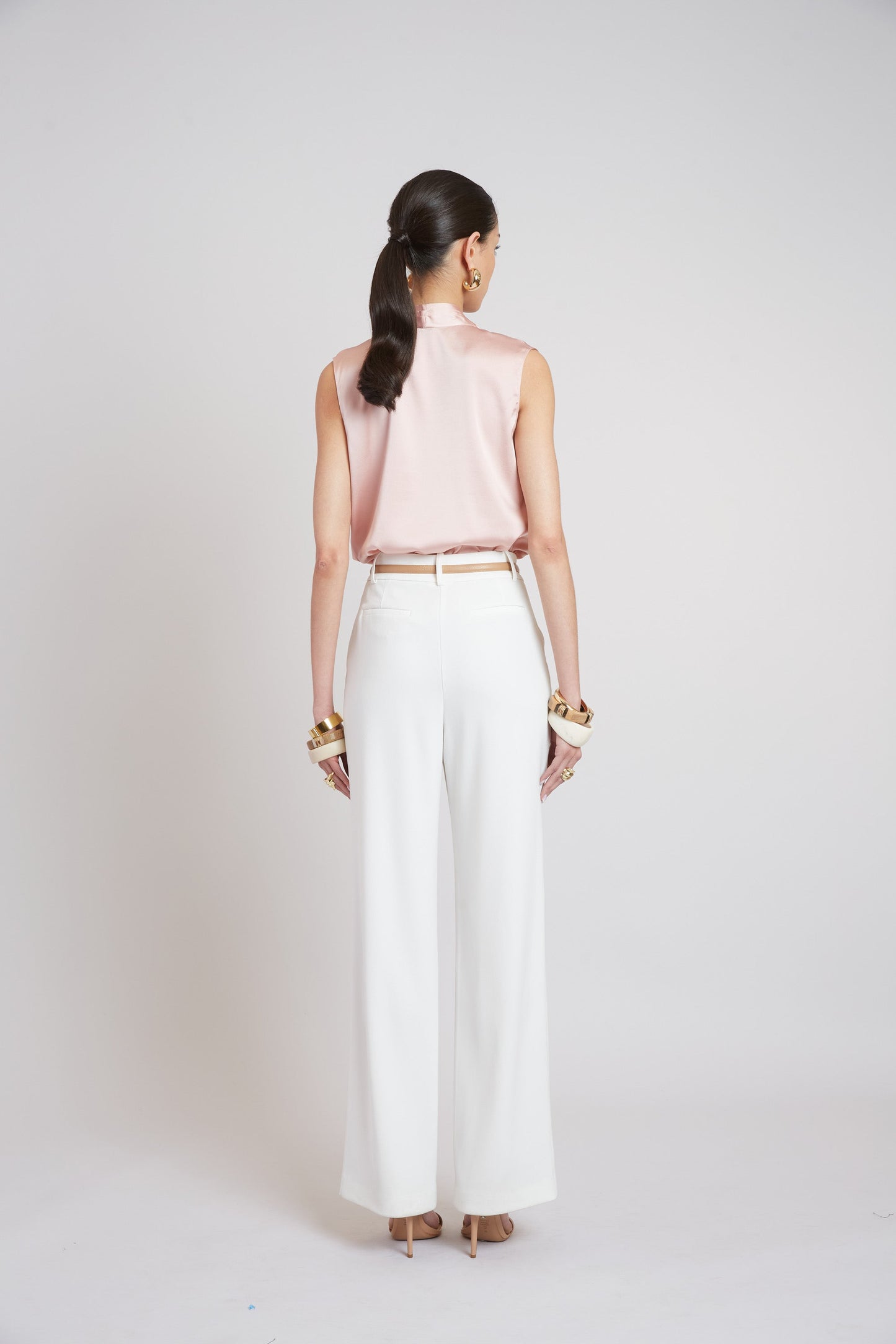 Sleeveless Silk Button Down Shirt