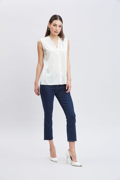 Sleeveless Silk Button Down Shirt