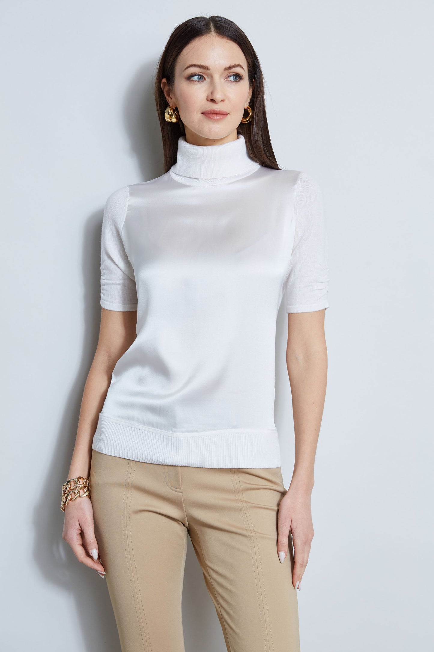 Short Sleeve Satin Front Sweater