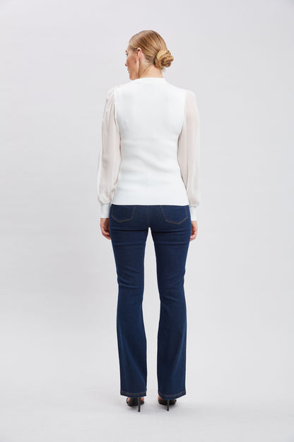 Chiffon Sleeve Button Knit