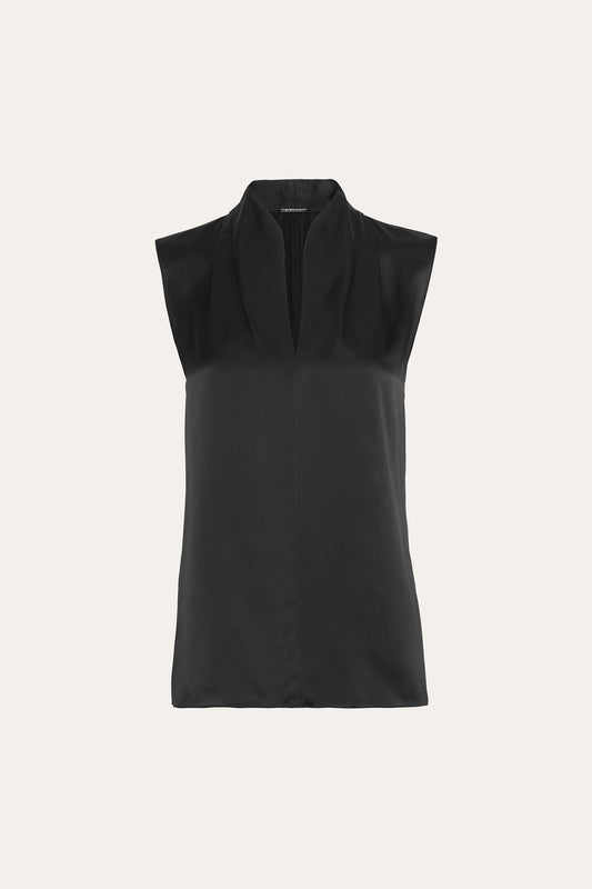 Sleeveless Silk Satin Contour Shirt