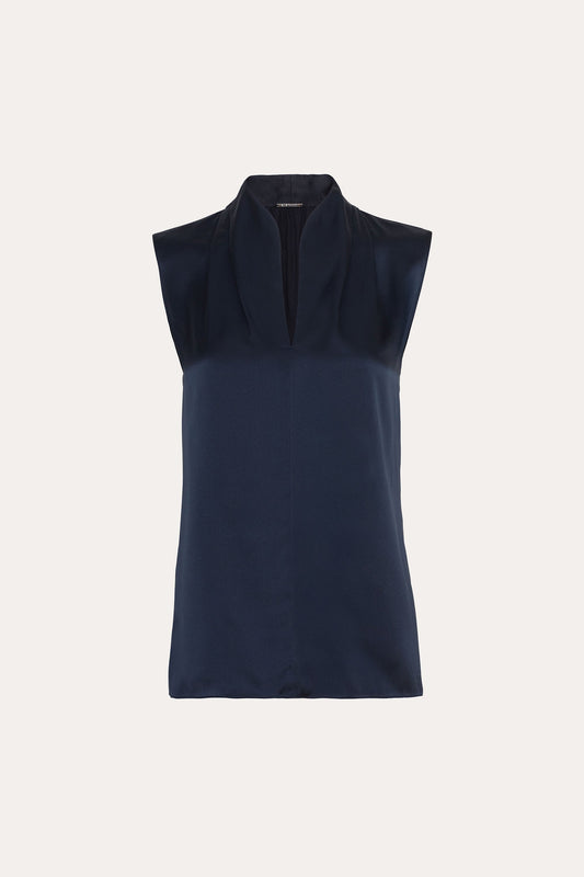 Sleeveless Silk Satin Contour Shirt
