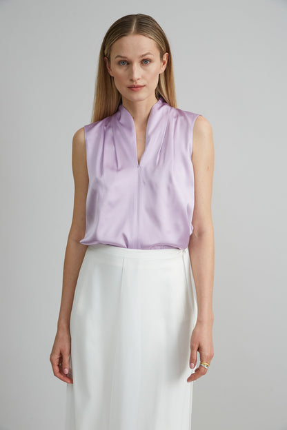 Sleeveless Silk Satin Contour Shirt