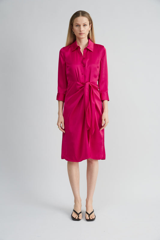 Satin Tie Shirt Dress