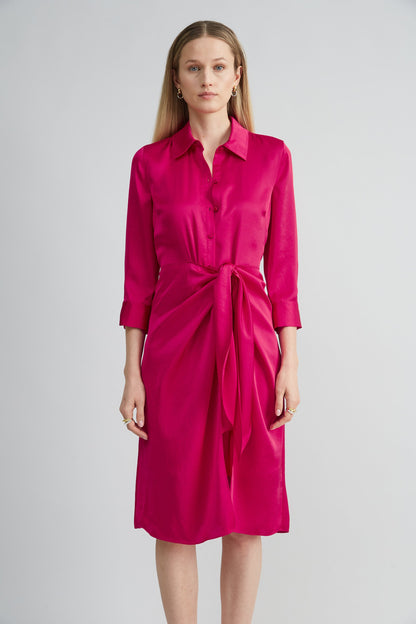 Satin Tie Shirt Dress