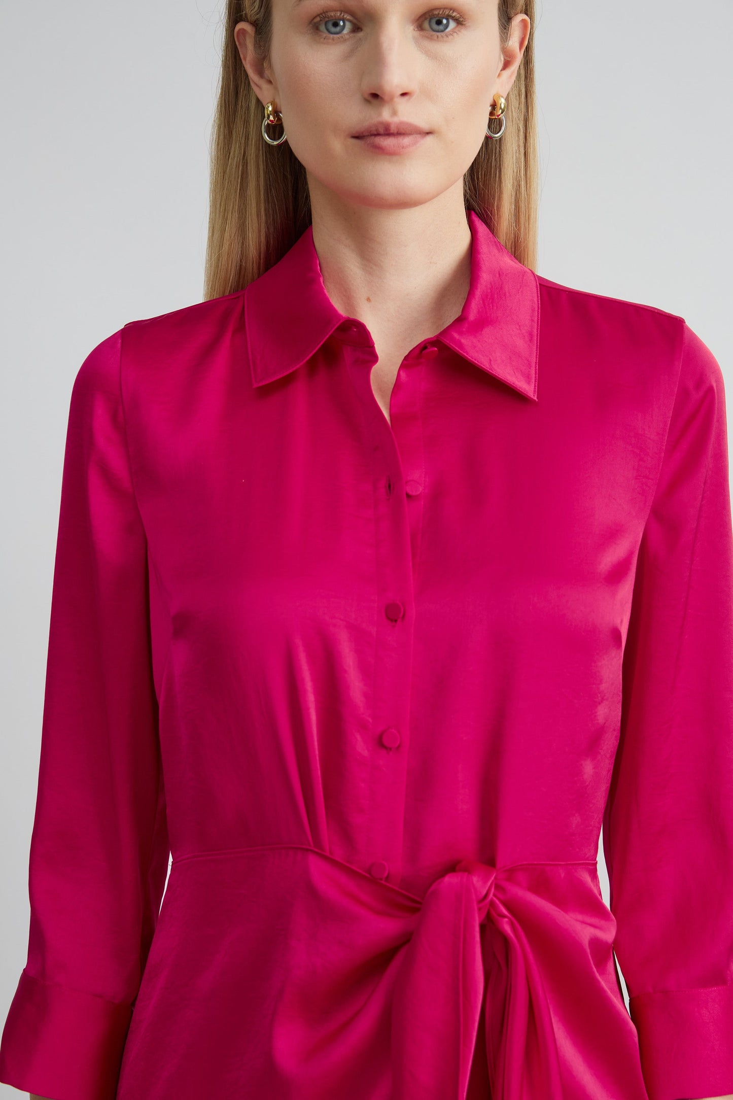 Satin Tie Shirt Dress
