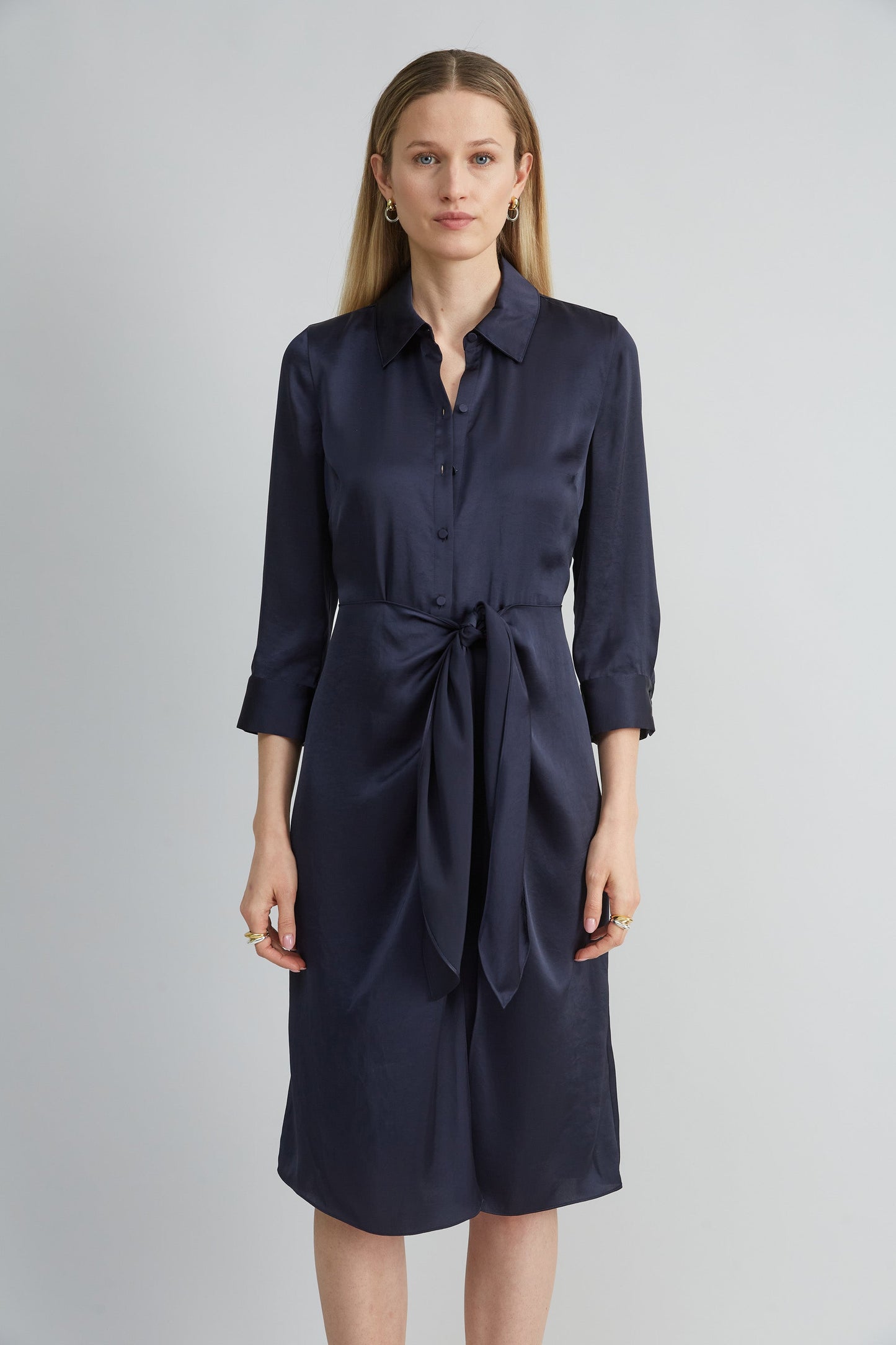 Satin Tie Shirt Dress