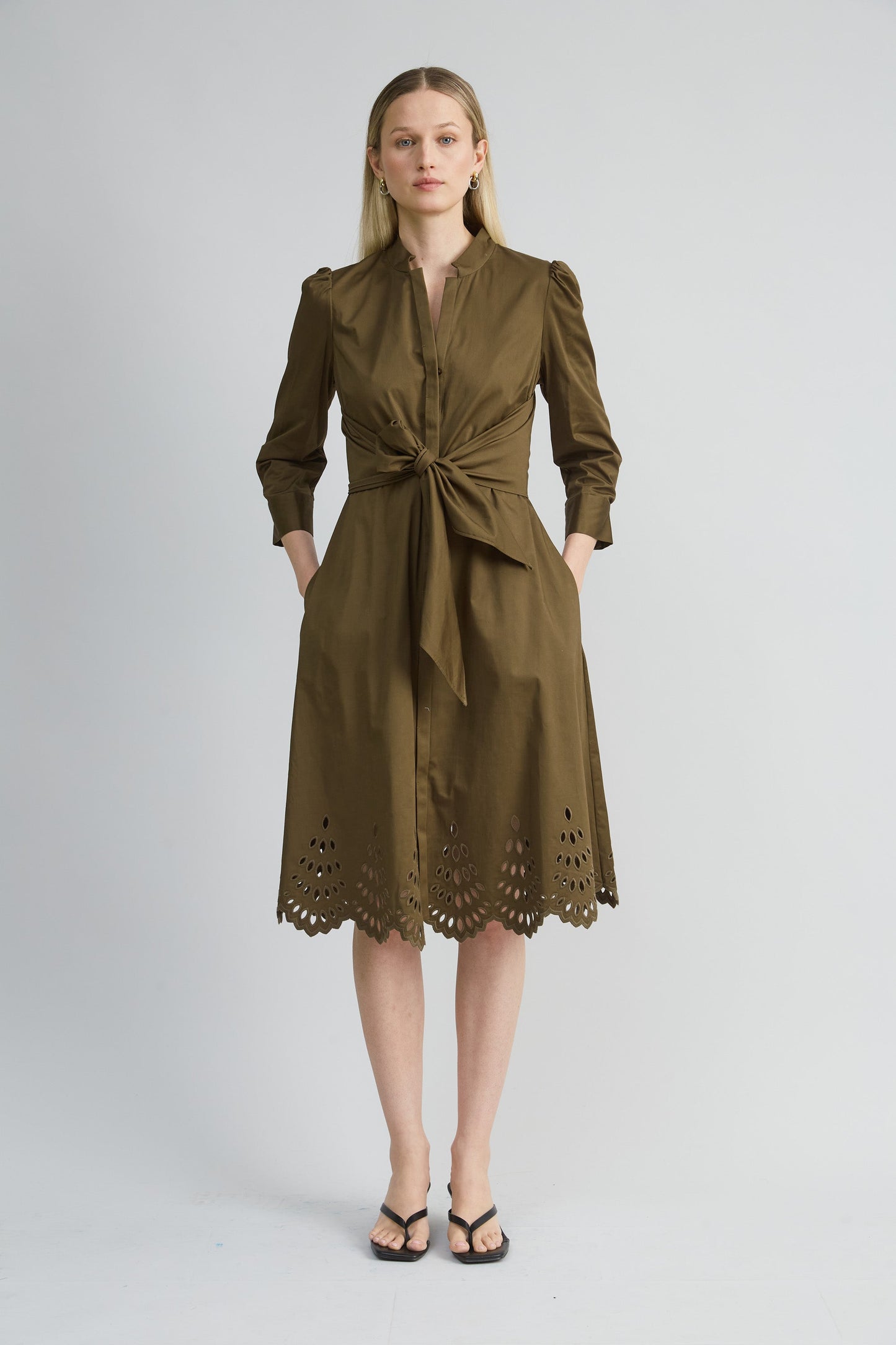 Cotton Tie Embroidered Dress