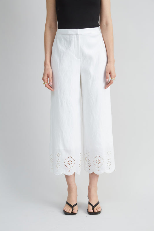 Linen Scallop Hem Pant
