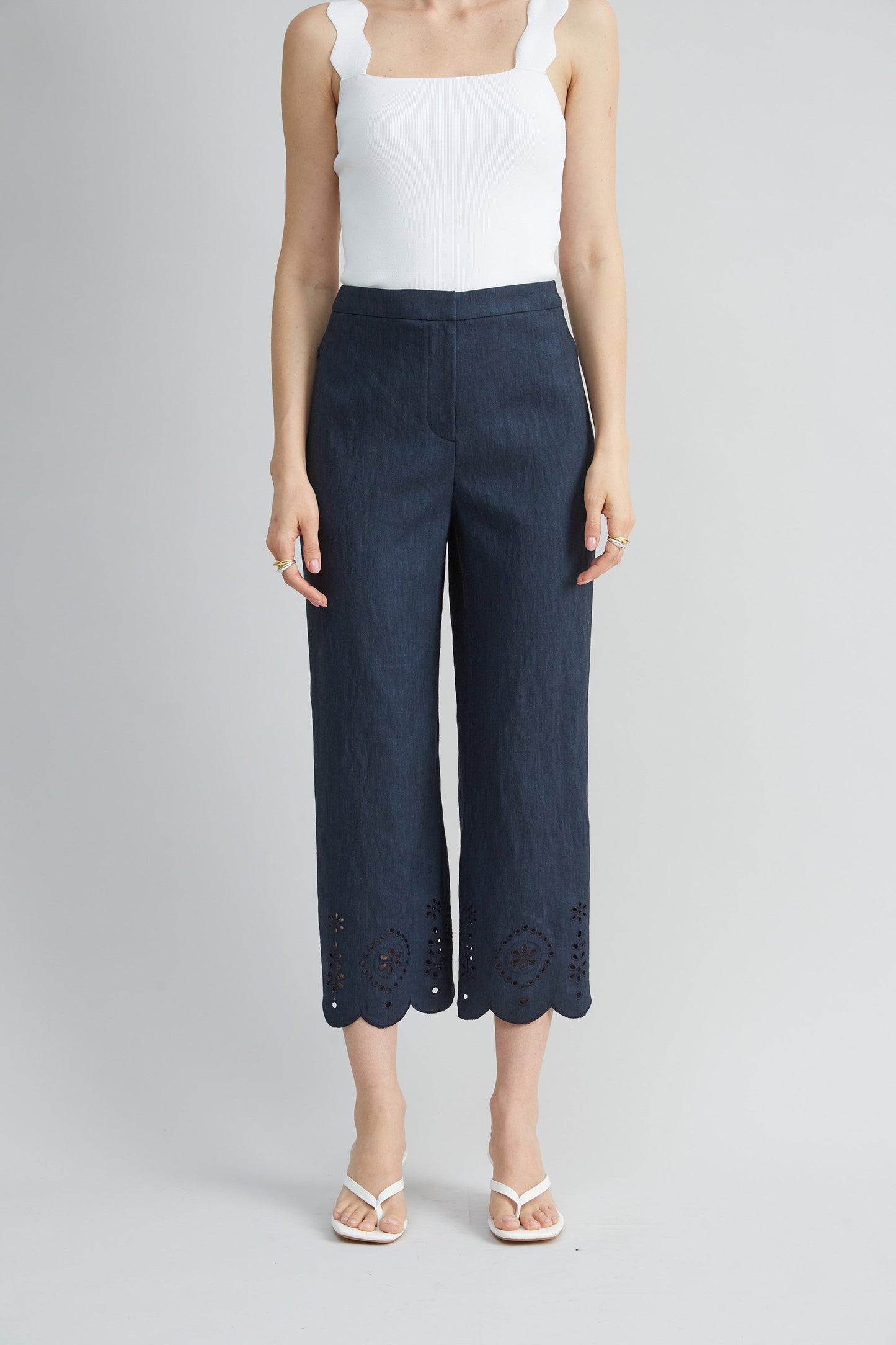 Linen Scallop Hem Pant