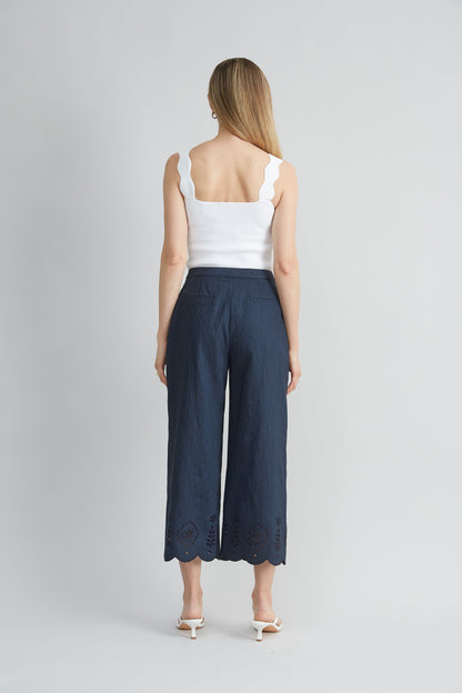 Linen Scallop Hem Pant