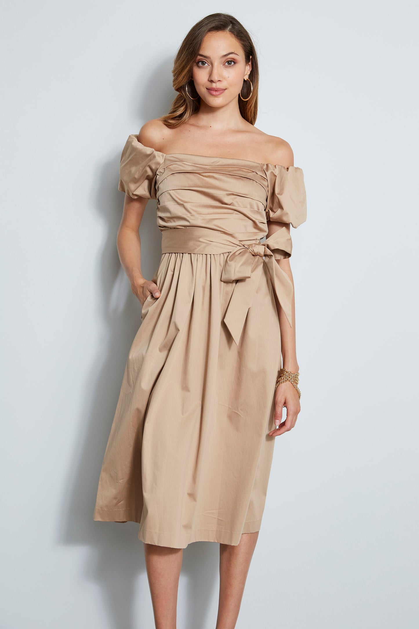 Topaz Off Shoulder Midi Dress