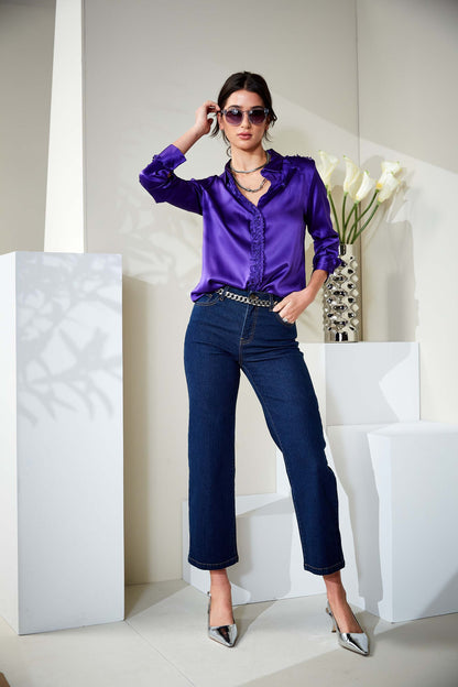 Chiffon Ruffle Silk Satin Shirt