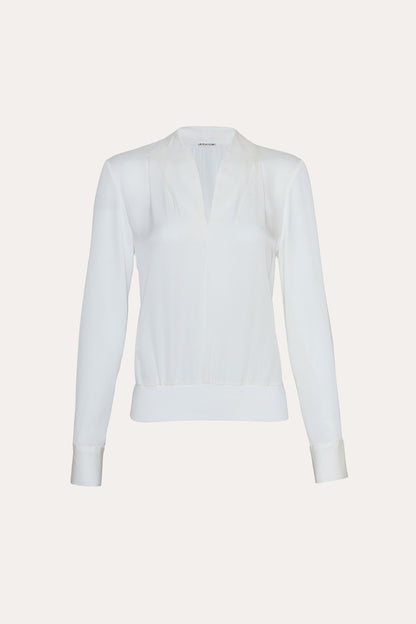 Silk Contour Neck Rib Trim Shirt