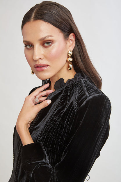 Plisse Velvet Embroidered Jacket