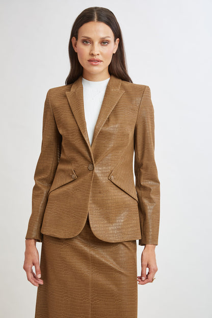Croco Embossed Vegan Leather Panel Blazer