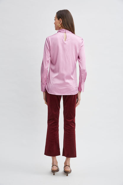 Silk Satin Twist Neck Shirt