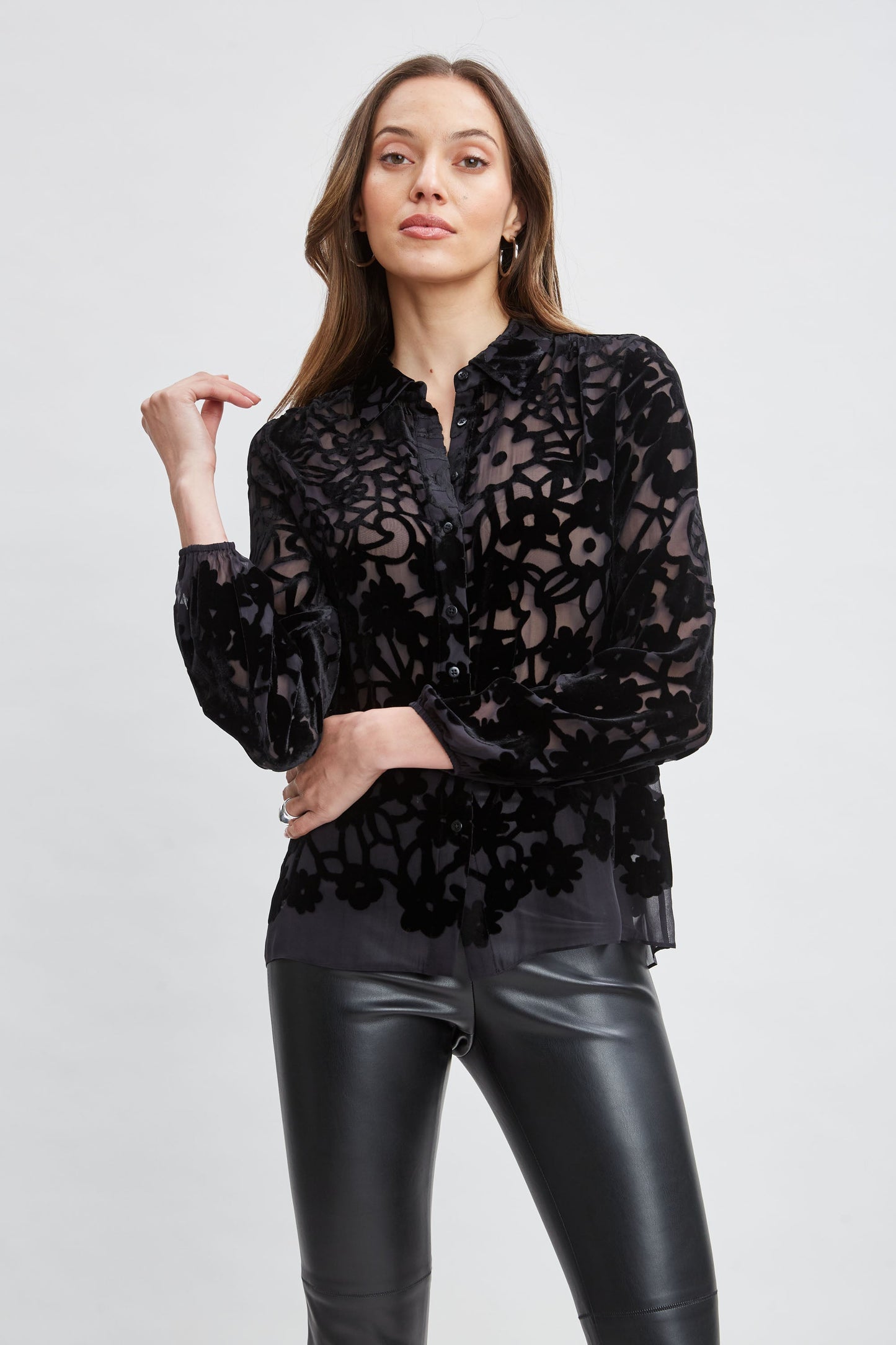 Burnout Silk Velvet Burnout  Shirt