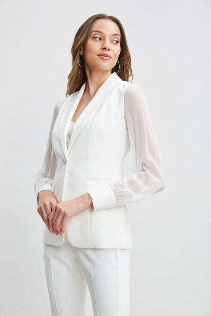 Chiffon Sleeve Jewel Button Blazer