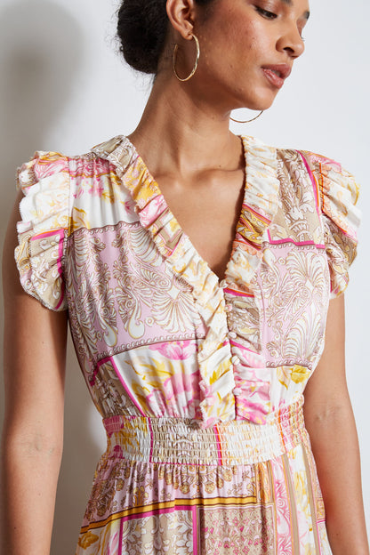 Patchwork Print Midi Dress