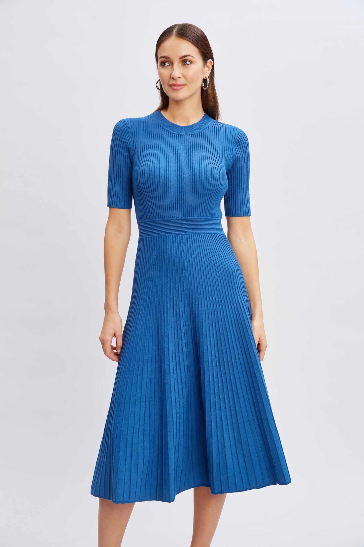 Short Sleeve Rib Flare Sweater Dress