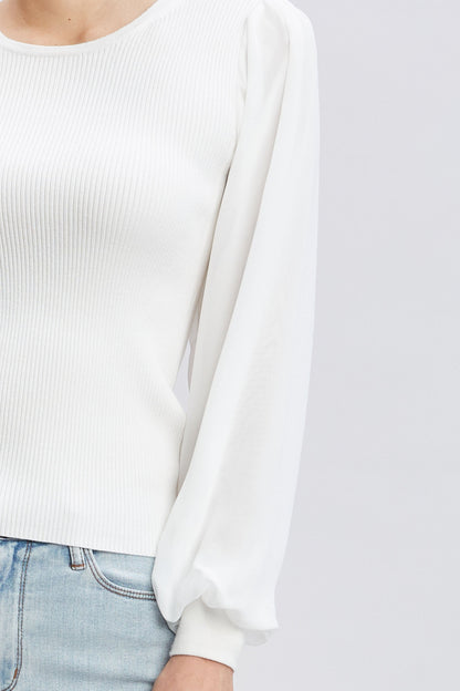 Chiffon Sleeve Rib Sweater