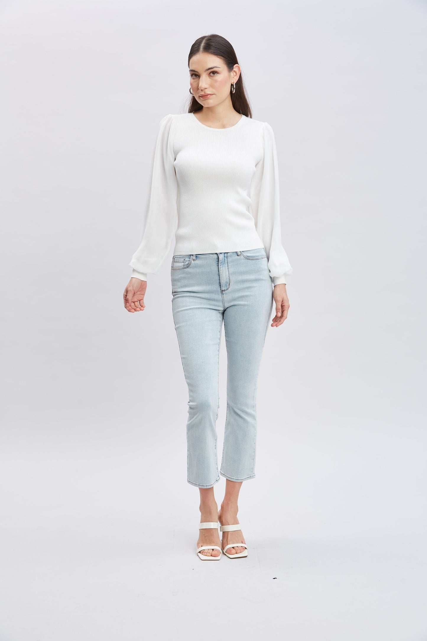 Chiffon Sleeve Rib Sweater