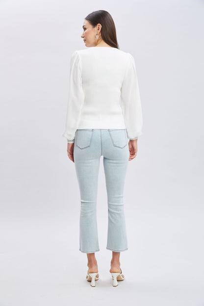 Chiffon Sleeve Rib Sweater