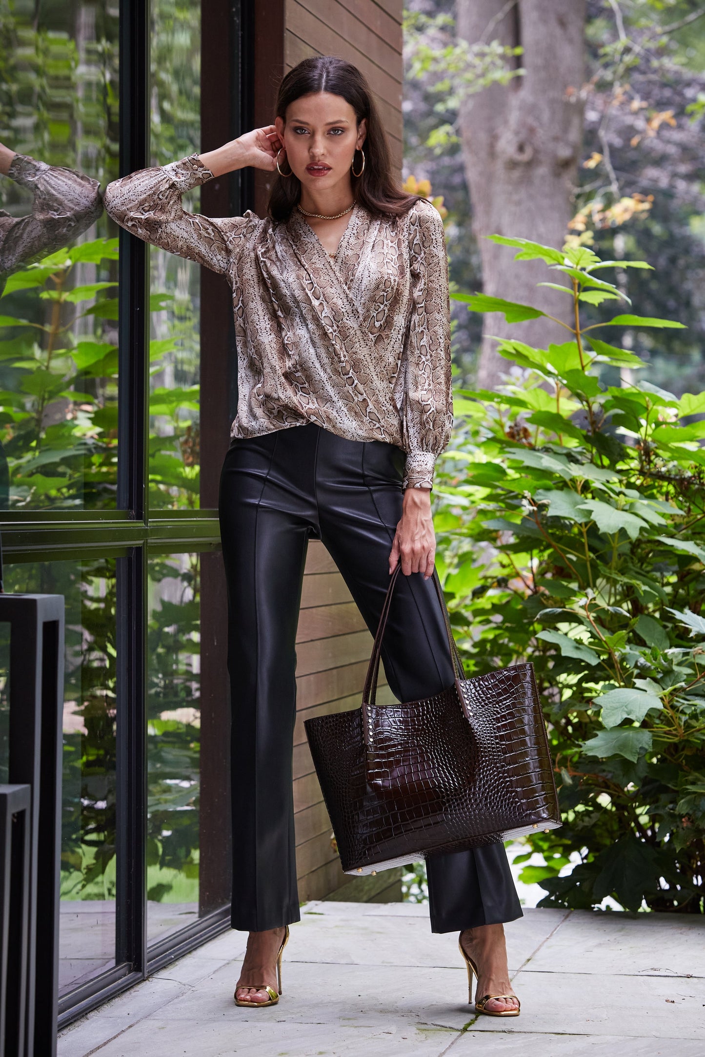 Silk Satin Python Draped Shirt