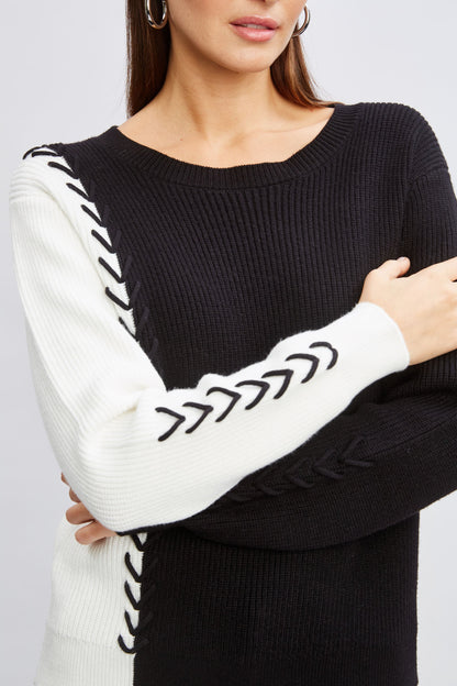 T-Tahari Colorblock Stitch Sweater