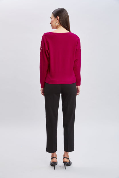 T-Tahari Chiffon Floral Shoulder Sweater