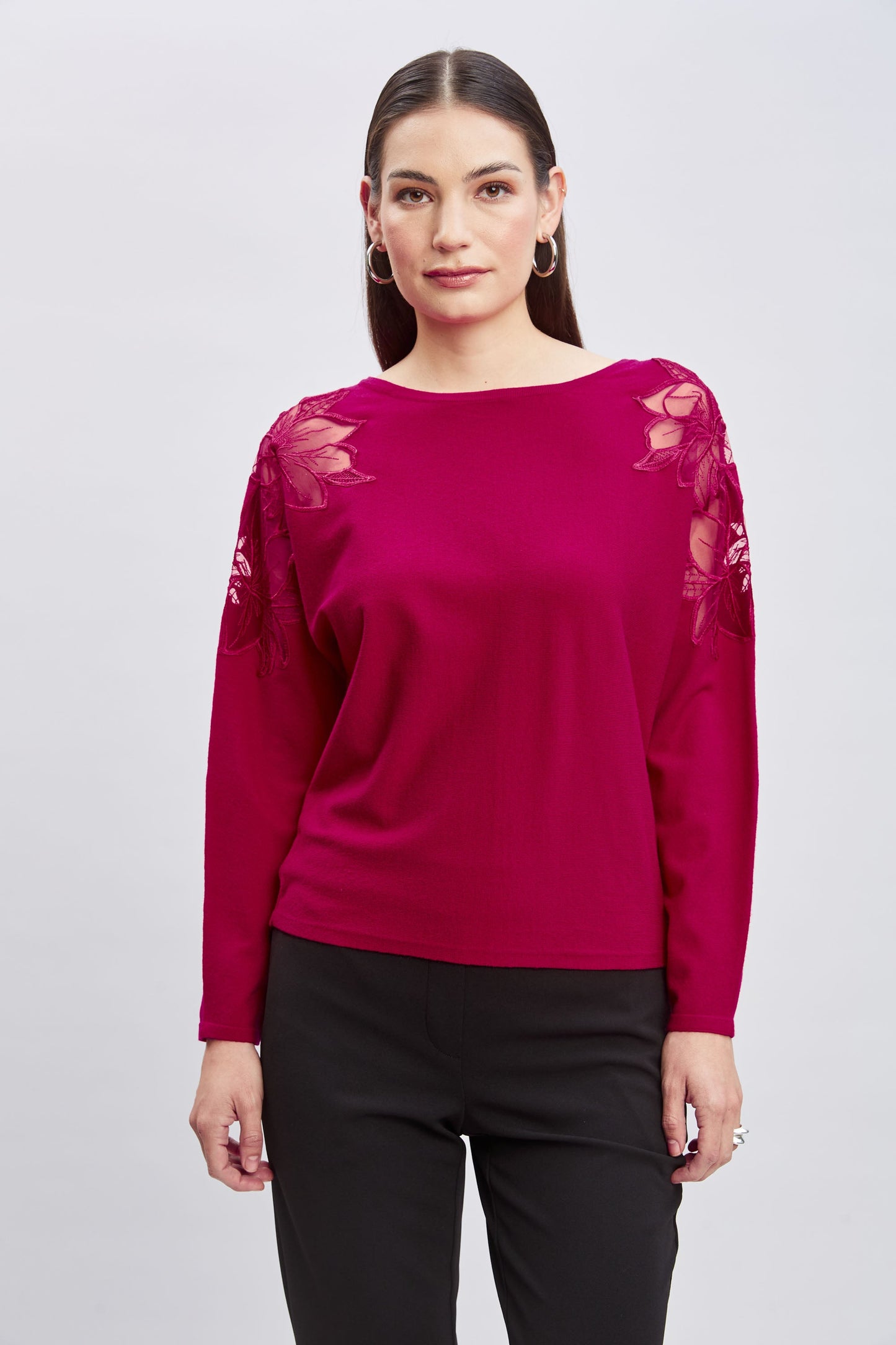 T-Tahari Chiffon Floral Shoulder Sweater