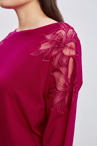 T-Tahari Chiffon Floral Shoulder Sweater
