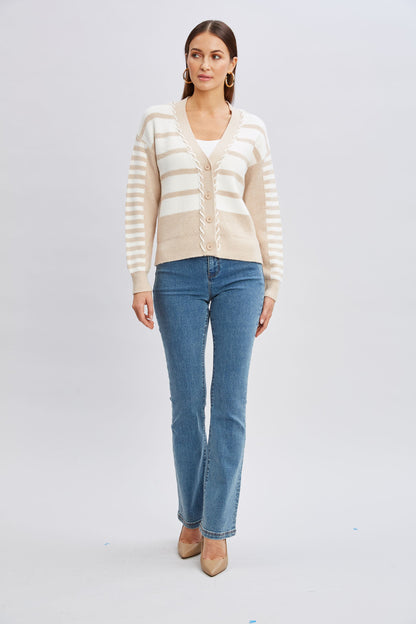 T-Tahari Stripe Stitch Cardigan