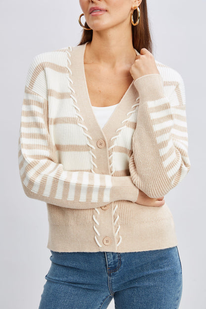 T-Tahari Stripe Stitch Cardigan