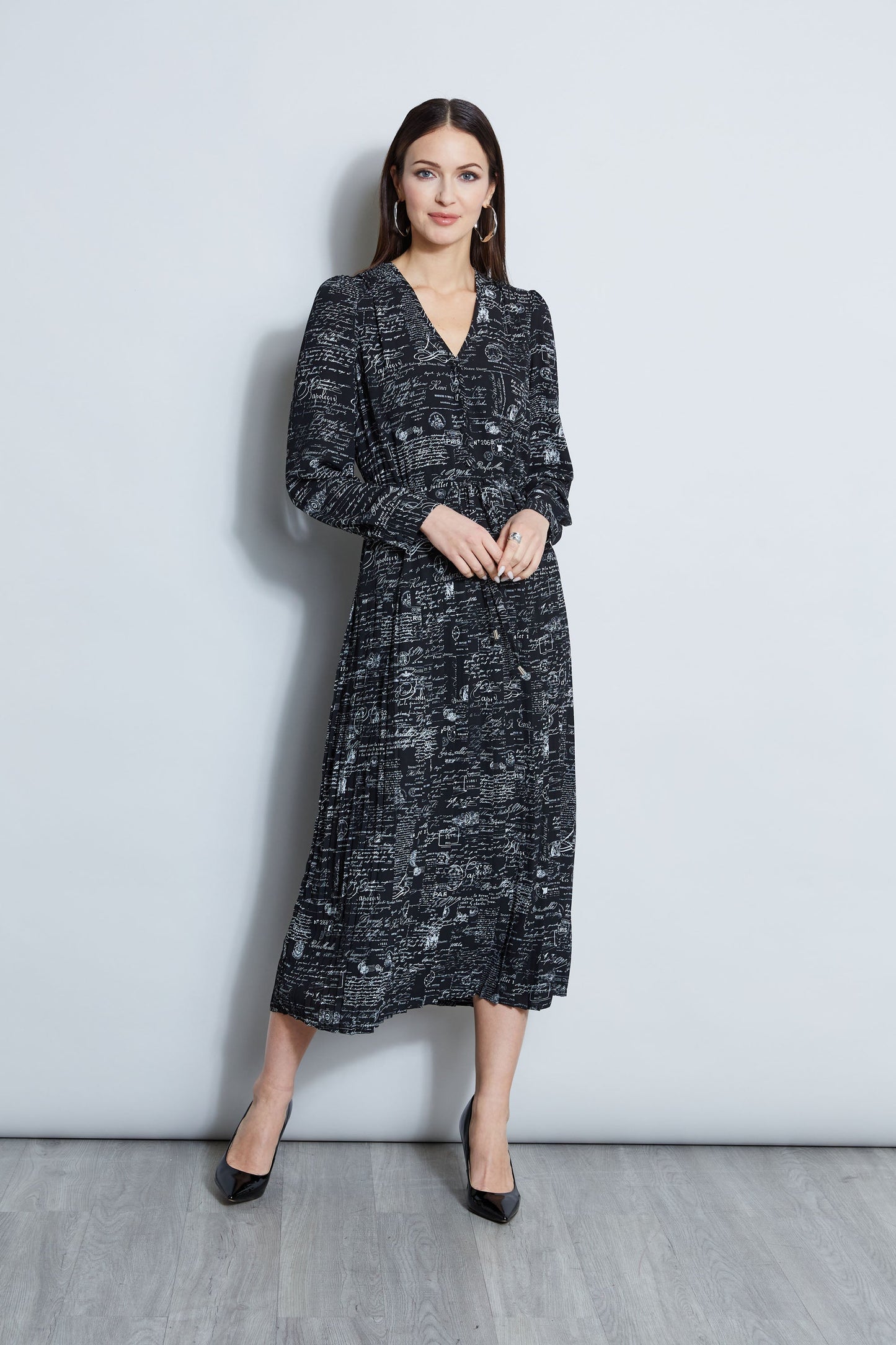 T-Tahari Script Print Midi Dress
