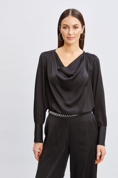 T-Tahari Satin Cowl Jewel Top