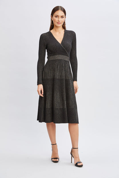 T-Tahari Lurex Mock Wrap Sweater Dress