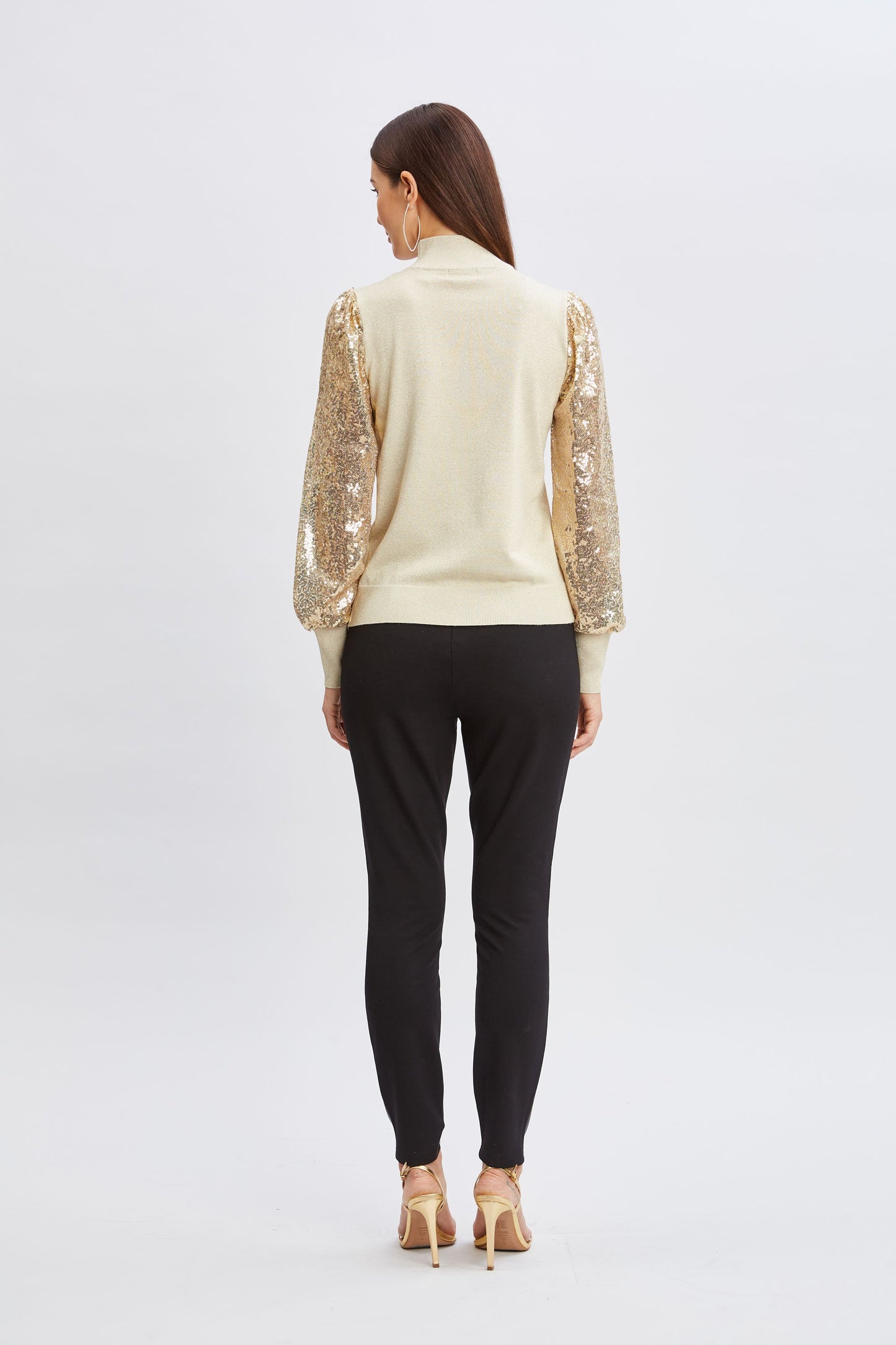 T-Tahari Sequin Sleeve Mock Neck Sweater