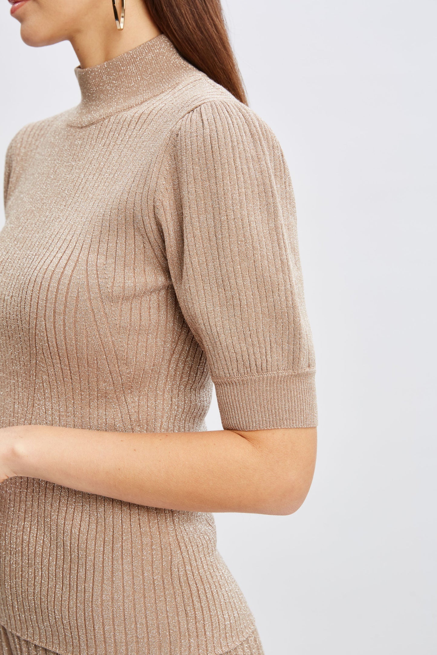 T-Tahari Puff Sleeve Metallic Sweater